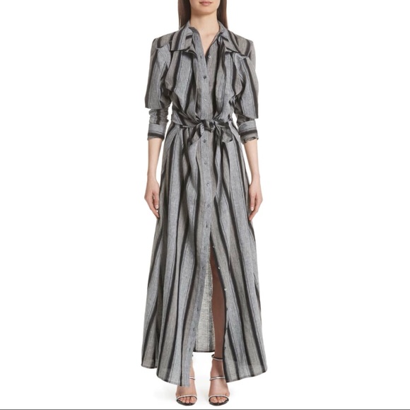 Y / PROJECT Linen Stripe Long Sleeve Maxi Shirt-Dress NEW Rihanna M and XS - Picture 5 of 8